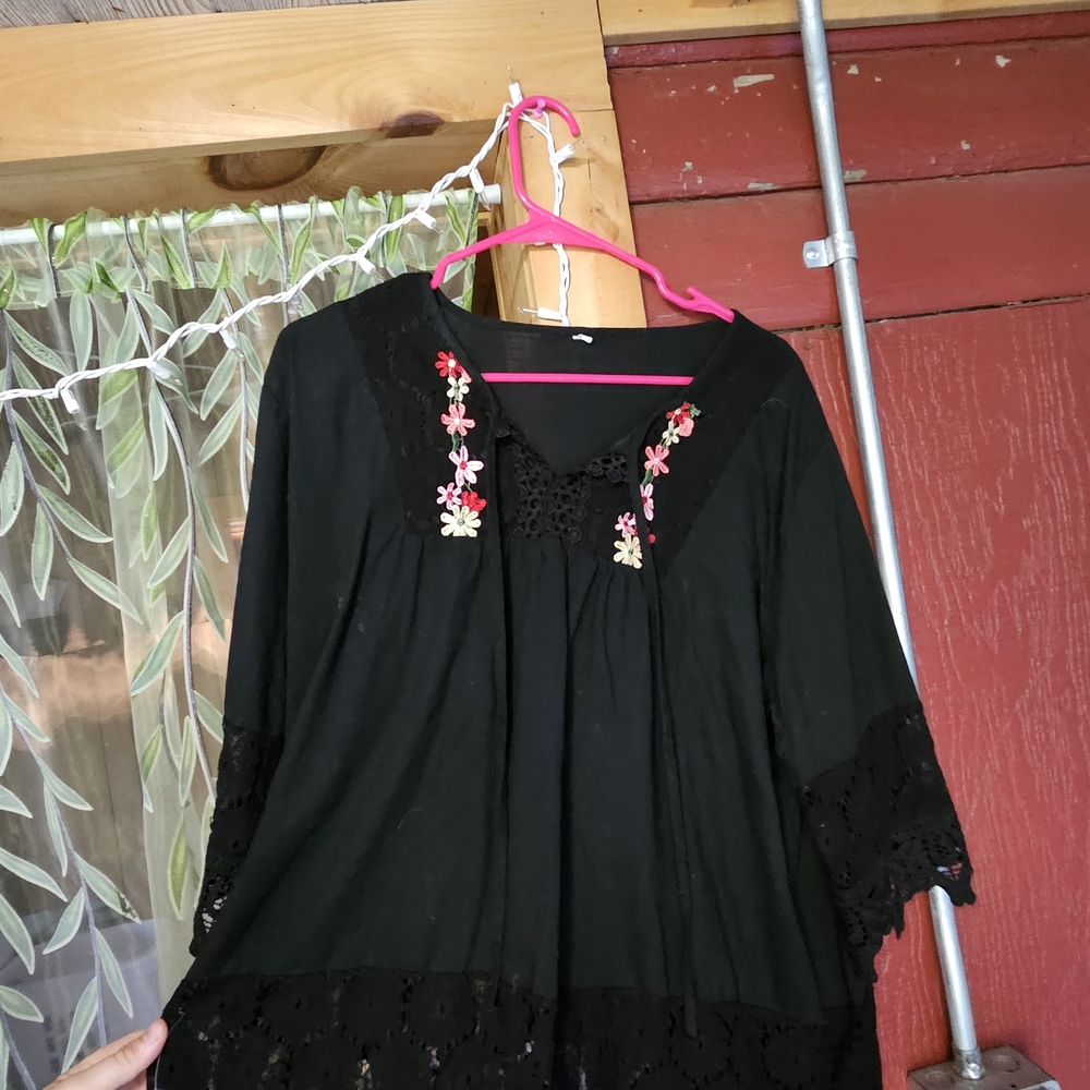 Black Embroidered Women's Top